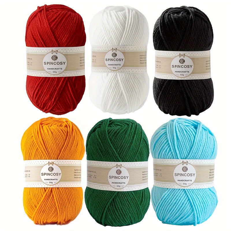 Image of 6-pack Beginner Crochet Yarn, White Black, 100% Fluffy Acrylic Crochet Yarn Easy To See Stitches, Neutral Crochet Yarn For Beginner Crochet Kit (6x50g)