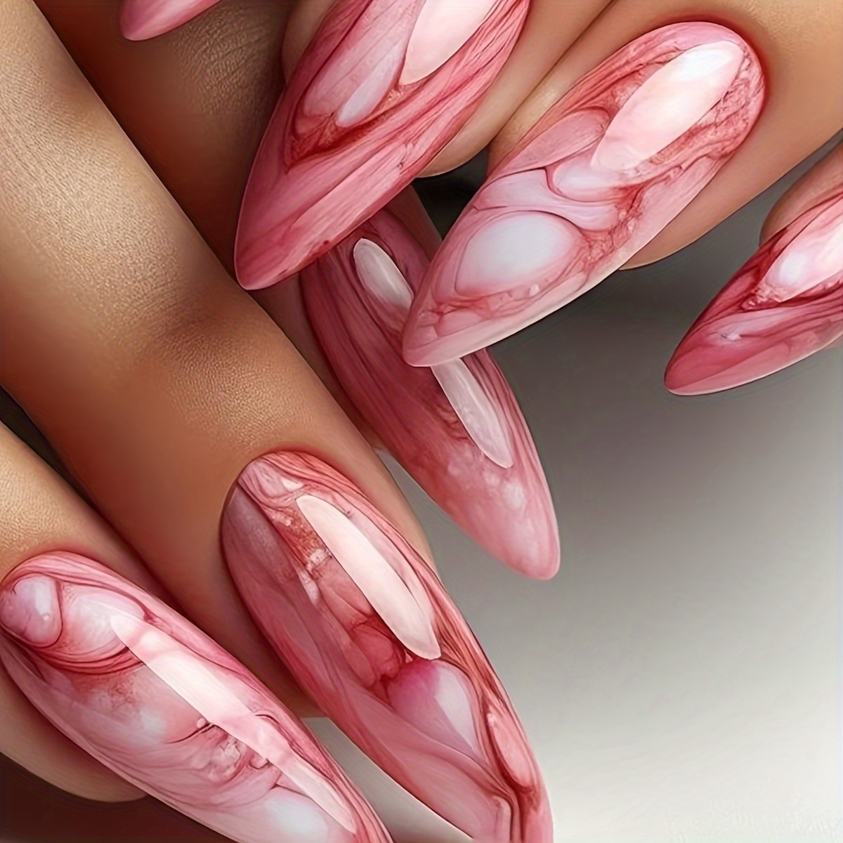 Fashionable Red Ombre Long False Nails With 24pcs, Removable Nail Tips For