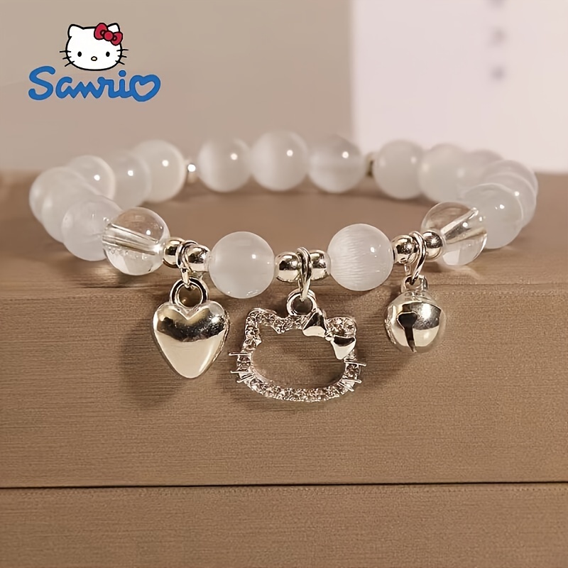 

Officially Authorized Hello Kitty Charm Artificial Crystal Beaded Bracelet, Cute Cartoon Elastic Y2k Style Heart-shaped Charm Bracelet, Hand Jewelry Decoration Birthday Festival Gift