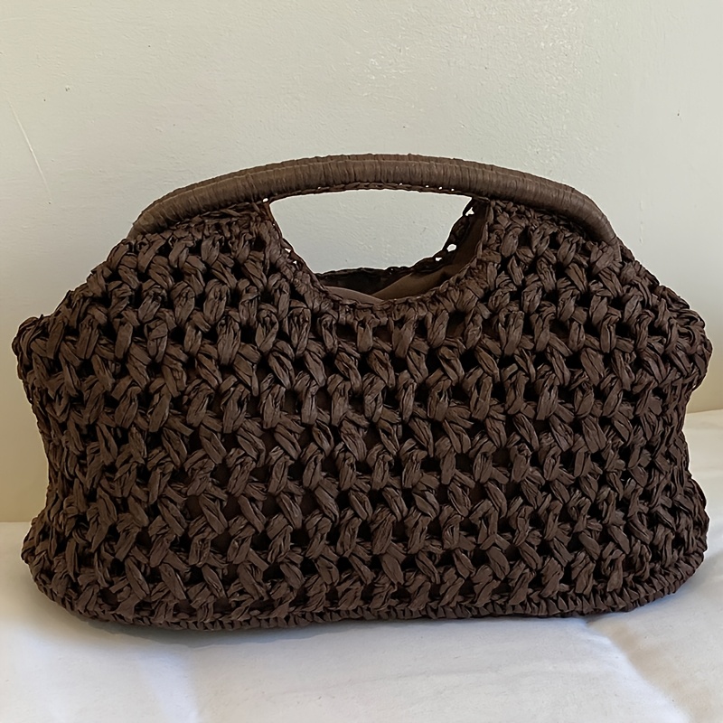 TEMU Special Mini New Solid Color Vintage Style Fashionable Straw Woven Women's Small Handbag, Simple Casual Elegant Woven Tote Bag, Pastoral Style