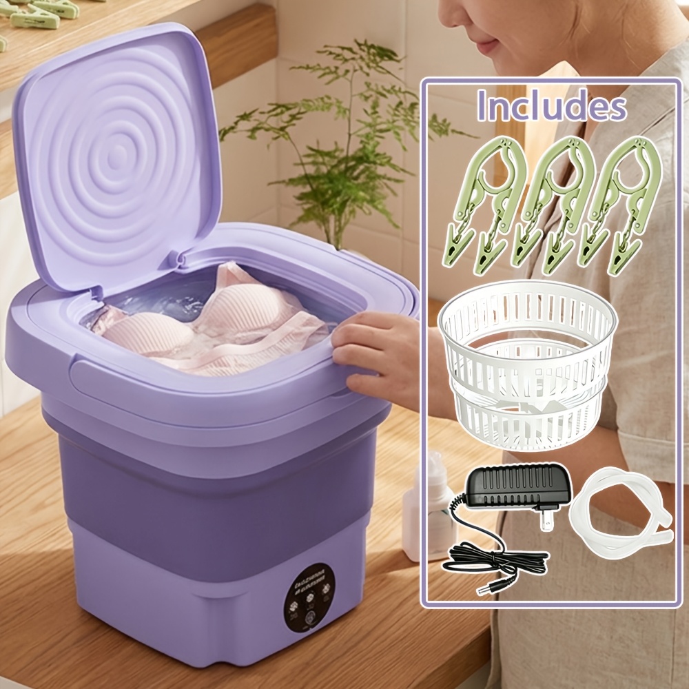 foldable washing machine 2 38gal high capacity mini washer with cleaning half automatic washt foldable washing machine with dry for socks clothes towels delicate items purple Product details 0
