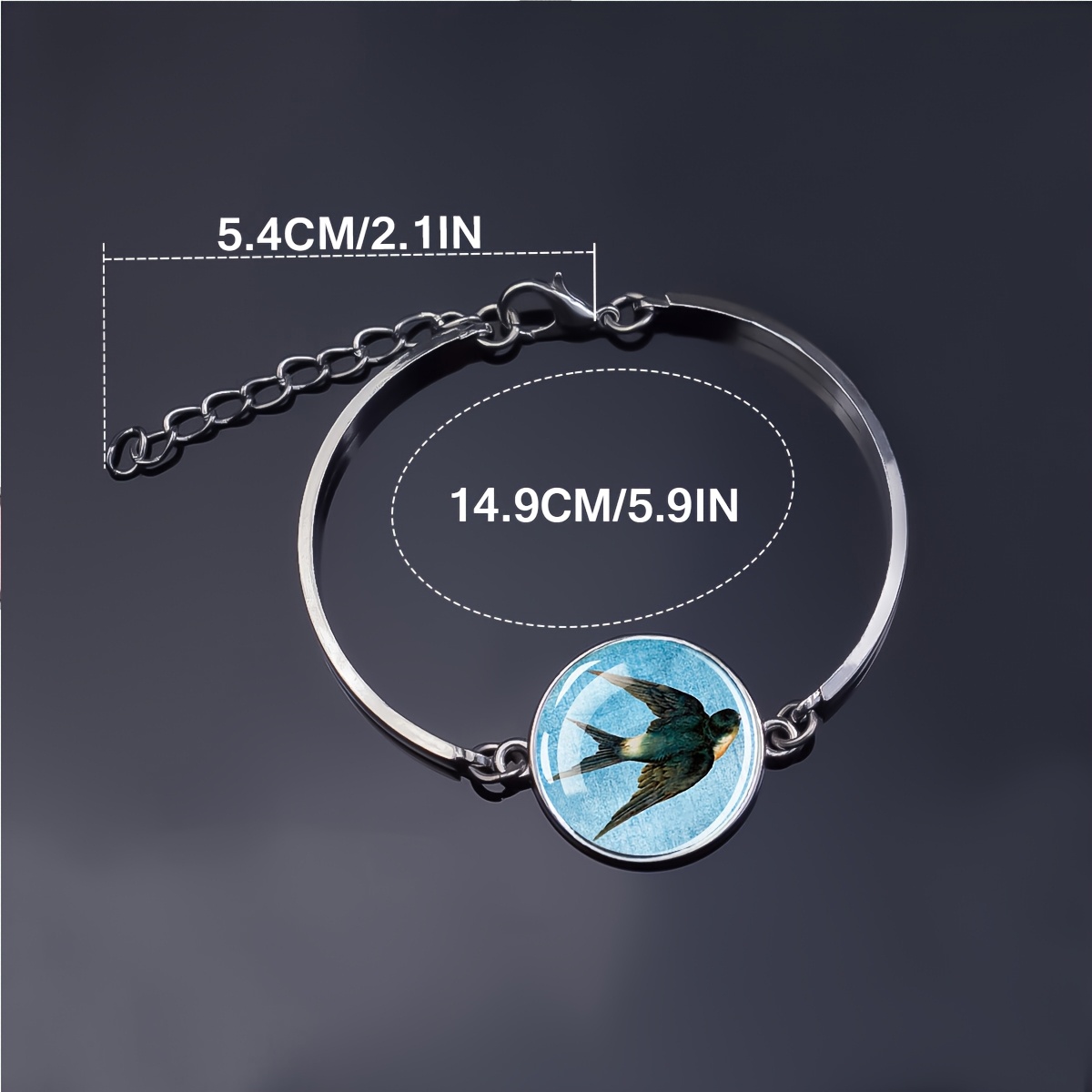 Swallow Bird Glass Dome Bangle Bracelet, Minimalist Design