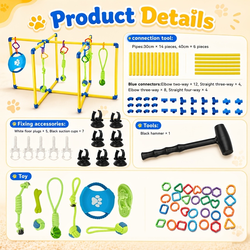 Image of Puppy Play Gym With 8 Hanging Toys For Small Dogs, Promotes Motor Skills And Coordination, Indoor And Outdoor