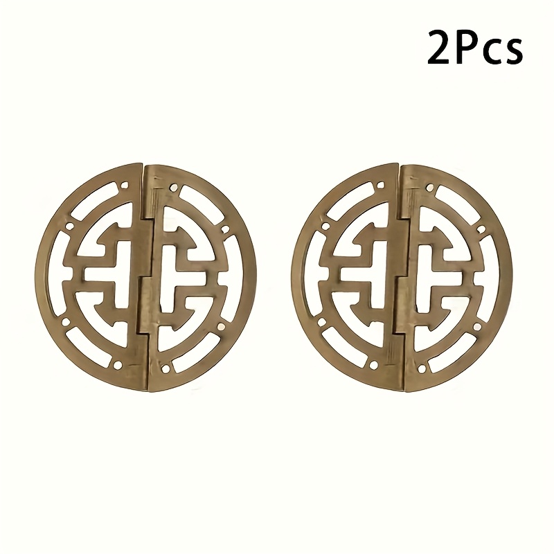 TEMU 2pcs Of Vintage-style Bronze Hinges With Screws, 45mm - Intricate Hollow Patterns, Antique Bronze End, Suitable For Jewelry Boxes, Wardrobes,