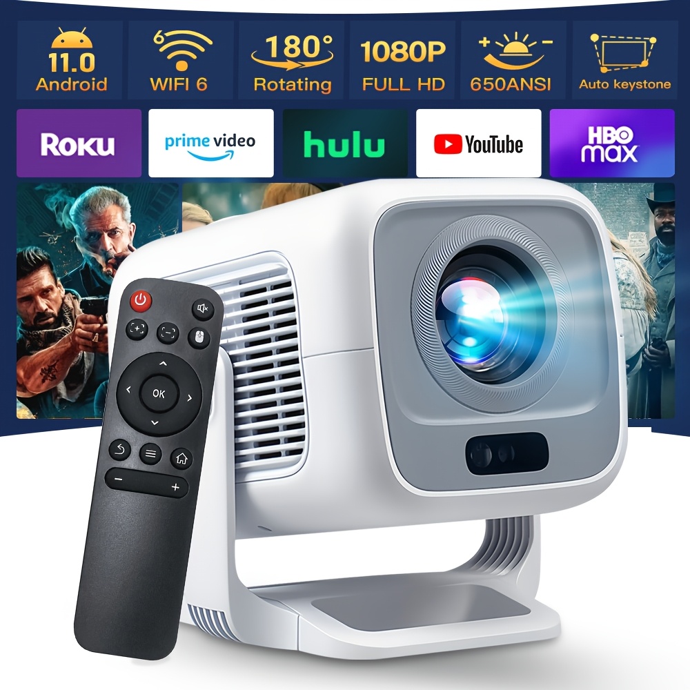 E-shop 4K-fähiger 1080P HD Native Projektor mit WiFi6 und BT5.4, 650 ANSI, Heimkino mit Auto-Fokus & Keystone, für Innen/Außen, Smart Projektor