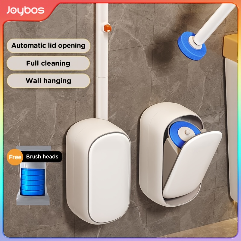 TEMU 1 Set Joybos Long-handled Wall-mounted Disposable Toilet Brush With Base & 6 Replacements - Easy-operate Deep Cleaning System, Durable Plastic