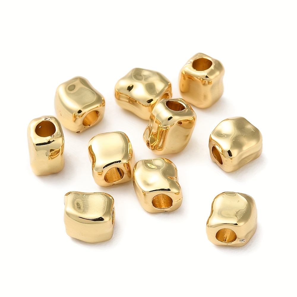 Image of 10pcs 18k Gold Plated Brass Spacer Rectangle Beads, 5x5x4mm, For Jewelry Making, Suitable For Valentine's Day Mother's Day Gift Making, Beads And Bead Assortments