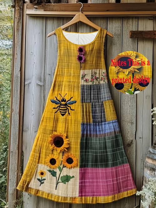 plus size plus size womens sunflower and sleeveless dress vintage style vacation dress