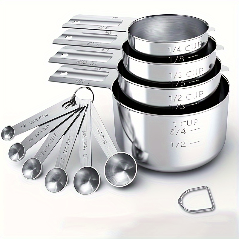 

10/11/13pcs Stainless Steel Measuring Cups & Spoons Set, Cups And Spoons, Kitchen Gadgets For Cooking & Baking