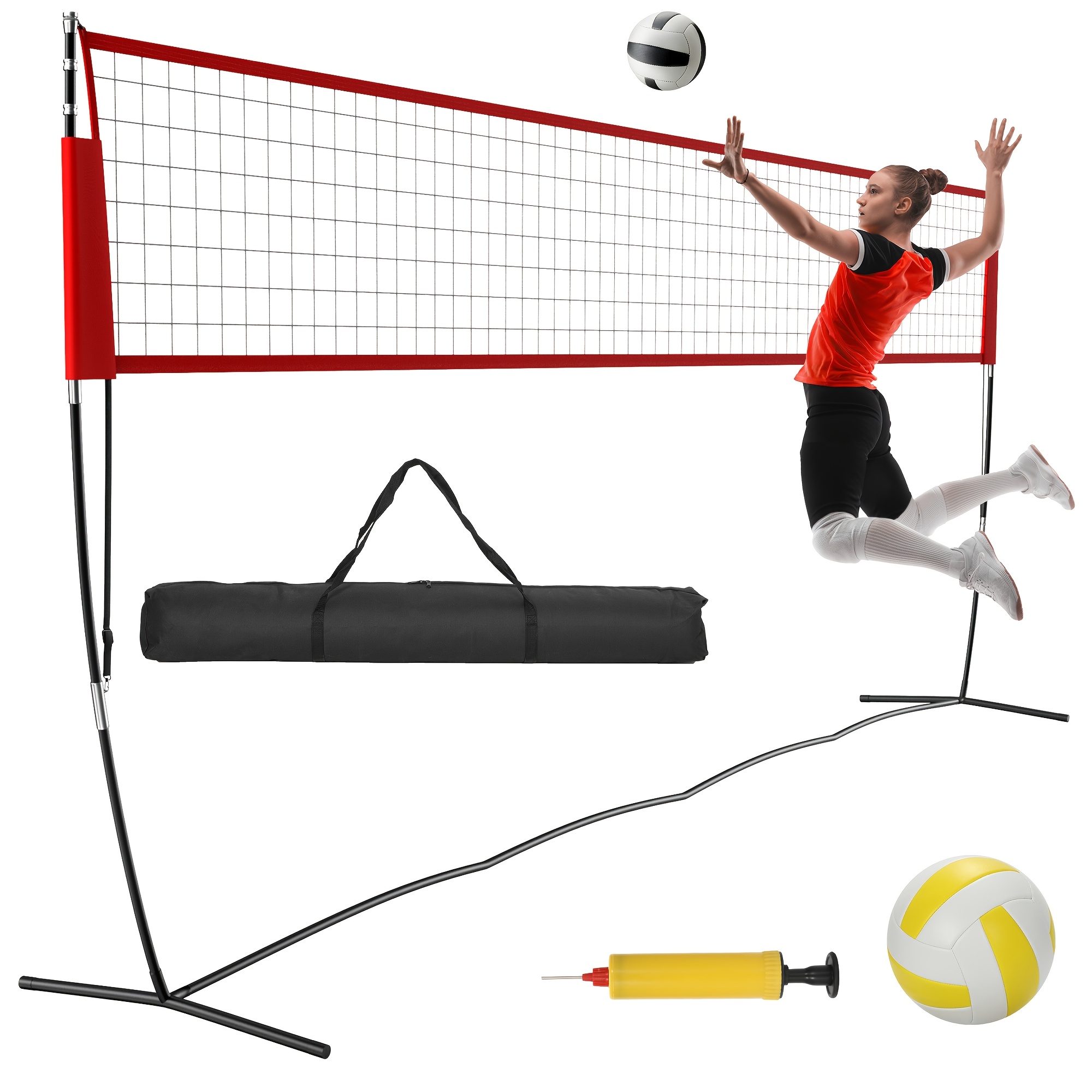 1pc Rengue 12ft Beach Volleyball Set - Portable Nylon Net with Carry Bag, Adjustable Height, Outdoor/Indoor PE Volleyball Kit for Backyard, Pool, Beach - No Electricity Needed - For Families & Friends - Perfect Gift for Christmas, Halloween