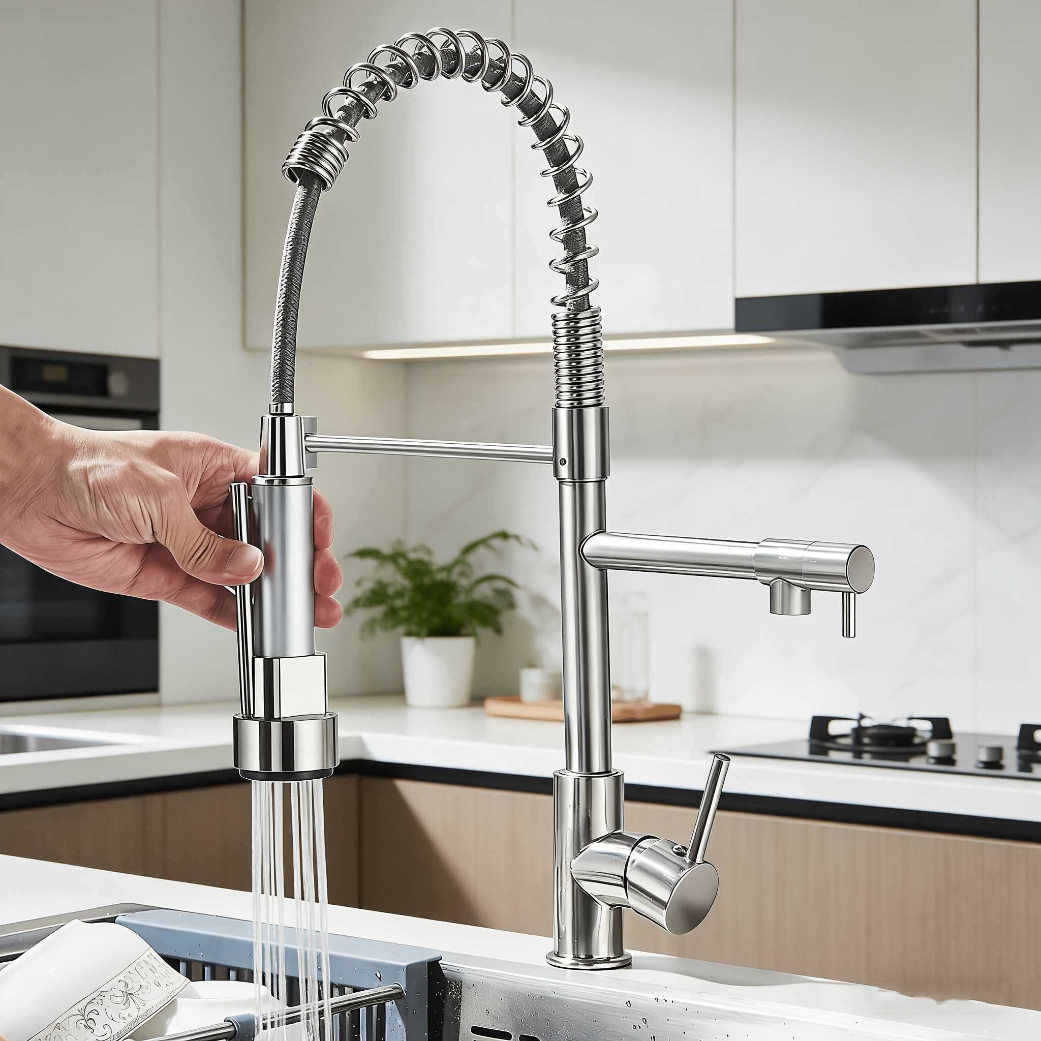 Image of Detachable And Adjustable Single Lever Kitchen Faucet - Made Of Stainless Steel, Features 2 Water Settings (spray/stream), , 40cm Hose, Flexible Sink Faucet