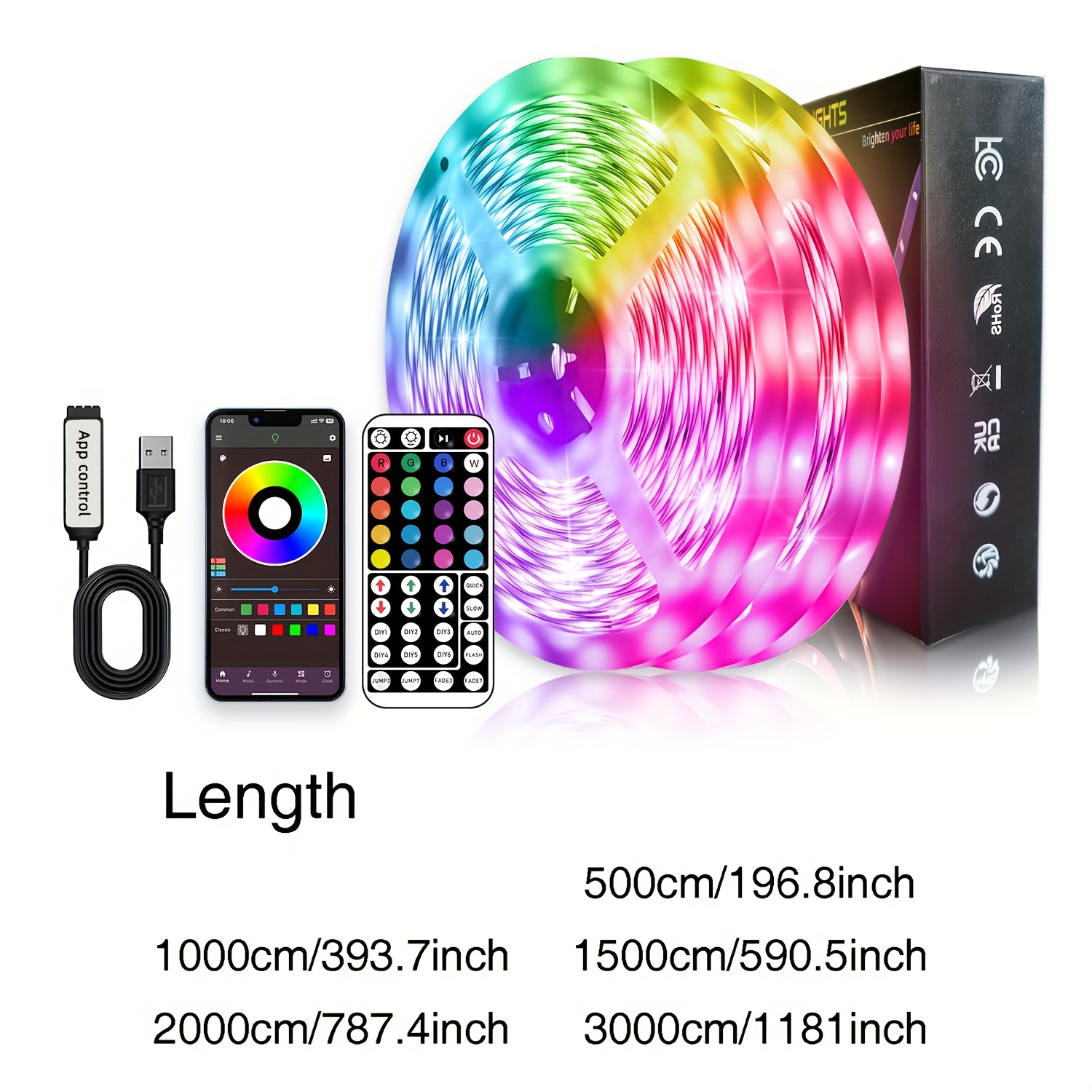 16ft-100ft LED Smart Stripp Lights Powered by USB with remote