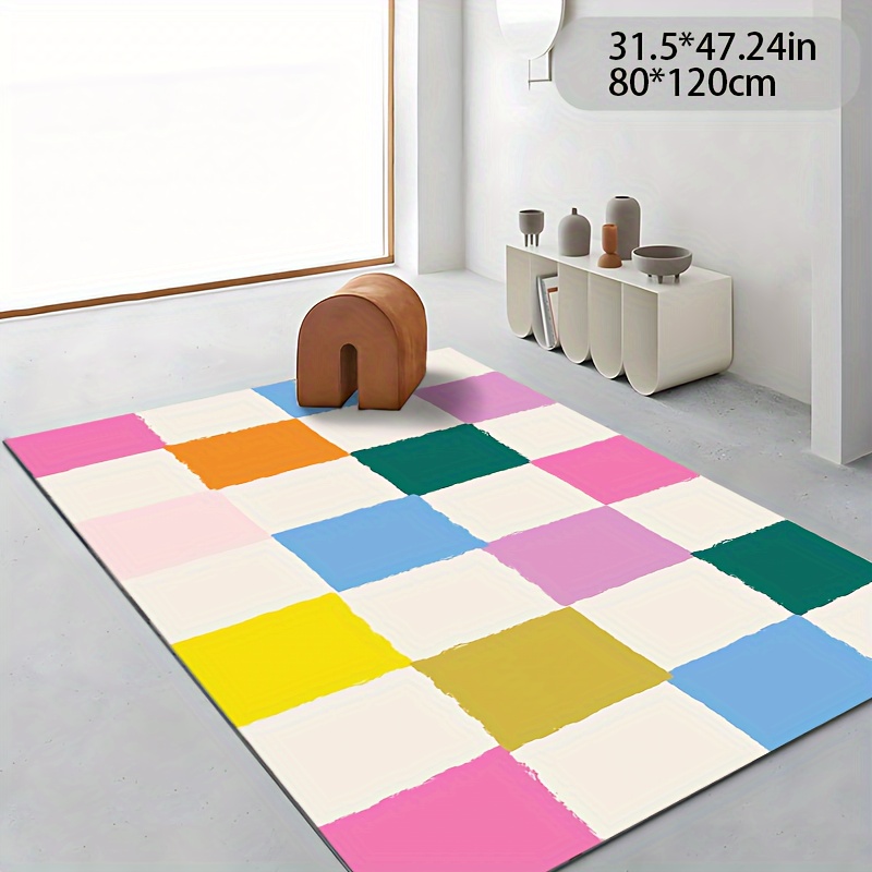 

Colorful Checkered Design Soft Area Rug - Non-slip & Machine Washable Floor Mat For Living Room, Bedroom, And Outdoor Use - Durable Polyester With Decorative Backing For Home, Office, And More