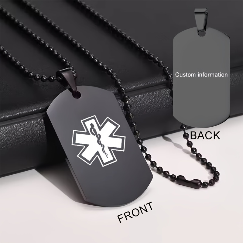 TEMU Personalized Dog Tag Bead Chain Necklace - Custom Engraved Emergency Id With Allergy And Ice Contact Information, Unique Medical Gift, Unisex