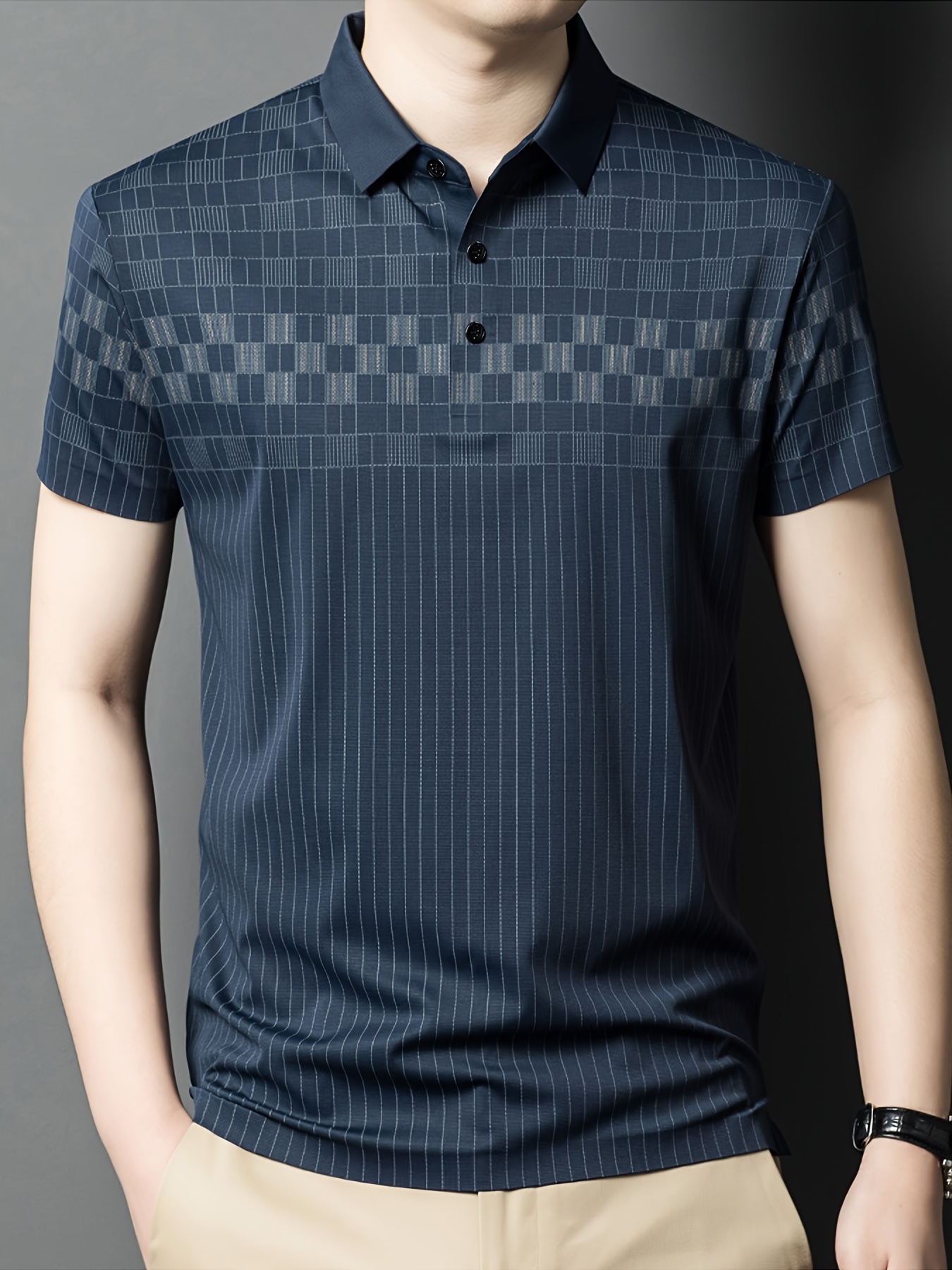 Men's Fashionable Plaid Stripe Golf Polo