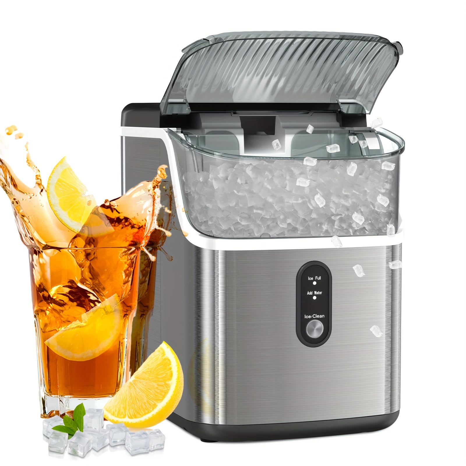 

Ice Makers Countertop, 35lbs/ Day Pebble Ice Maker Machine With Ice, Self-cleaning Countertop Ice Maker With Ice Basket For Home & Kitchen, Stainless Silver.