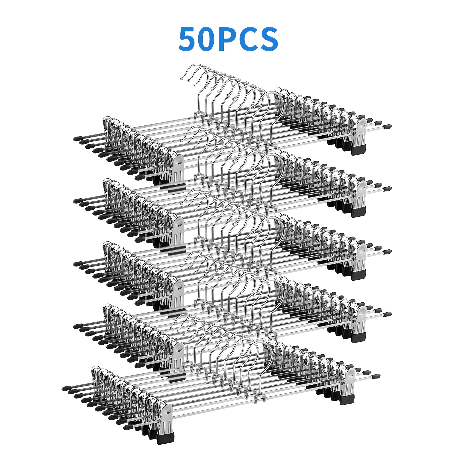 50pcs Stainless Steel Non-slip Metal Hangers With Clips For Dresses And Garments, Durable Multi-hook Design For Efficient Storage, Hangers For Clothes, Space (50 Pants Racks+100 Stainless Steel Clips)