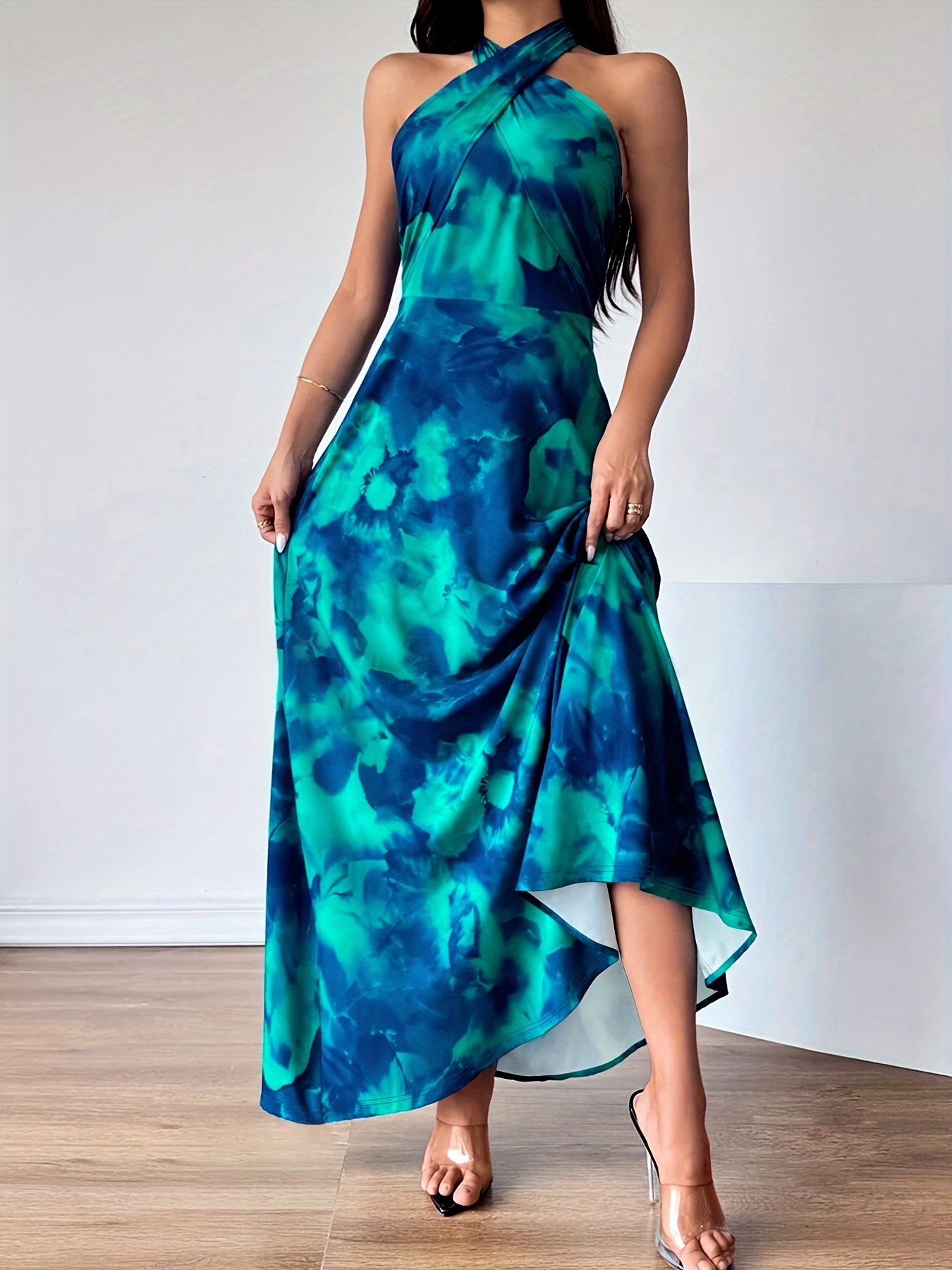 flowy turquoise dress Azure Flowy Chiffon Front Twist Maxi Dress