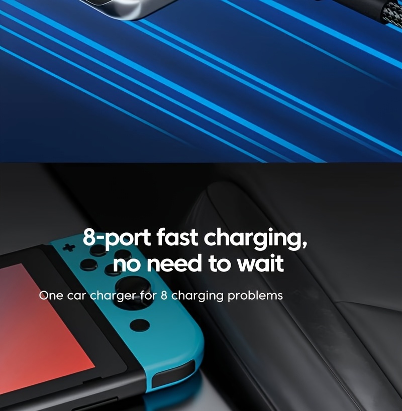 8-In-1 Car Phone Charger Featuring QC3.0 Fast Charging, PD+USB Dual Output, LED Indicator Lights, Compact And Portable Design, Perfect for Both for home And Car Use, Vehicle Charging Hub | Contemporary Charging Station | Space-Saving Charger