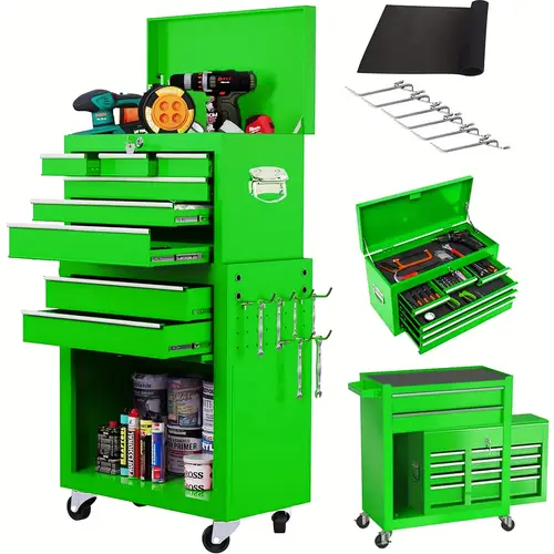 tool box 8 drawer rolling tool box with wheels detachable tool box tool storage box with liner and 6 hooks for garage workshop