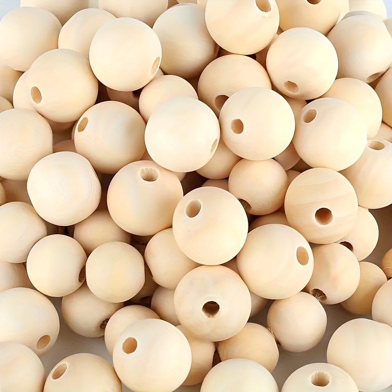 Image of 1 Set Of 60pcs Round Wooden Beads, Colors Are Beige And White, Size Is 20mm. Very Suitable For Projects, Home Decor And Party Decorations. Unfinished Beads Have Holes