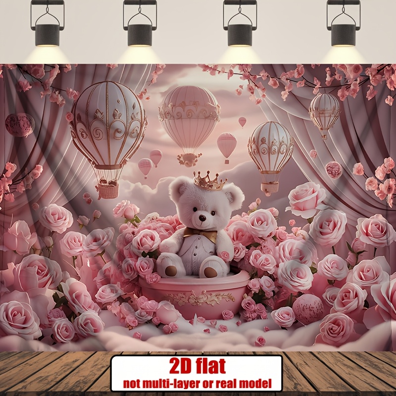 TEMU 【2D】ピンクのデザインのパーー 1枚。写真小道具や装飾に最適。ポリエステル製で、自宅、部屋、壁の装飾、パーティーの背景や用品として使用可能。