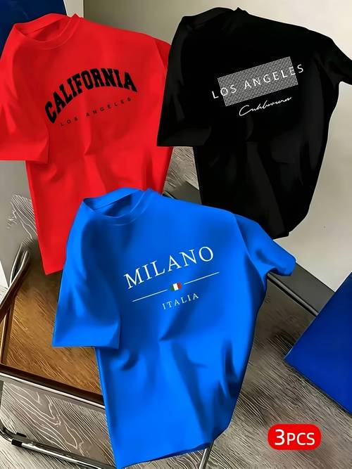 summer trendy 3pcs t shirt set fashionable print t shirts fun suitable for indoor leisure and outdoor sports back to school top versatile for occasions multi color options and machine washable