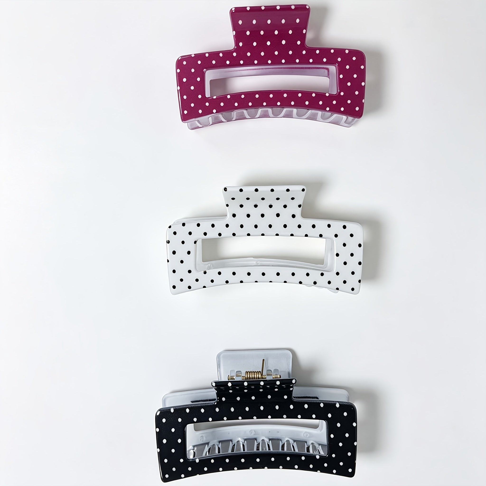 TEMU 3pcs Set Of Retro French Polka Dot Hollow Square Hair Clips, Anti-slip Large Shark Clips, Suitable For Thick Of Head Updo Women's Hair Additions
