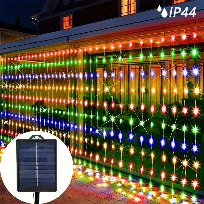 

Solar-powered Curtain String Lights - /200/300/600 Leds, Waterproof Ip44, 8 For Outdoor Decor, Christmas, Halloween, Weddings & Garden Parties - Warm &