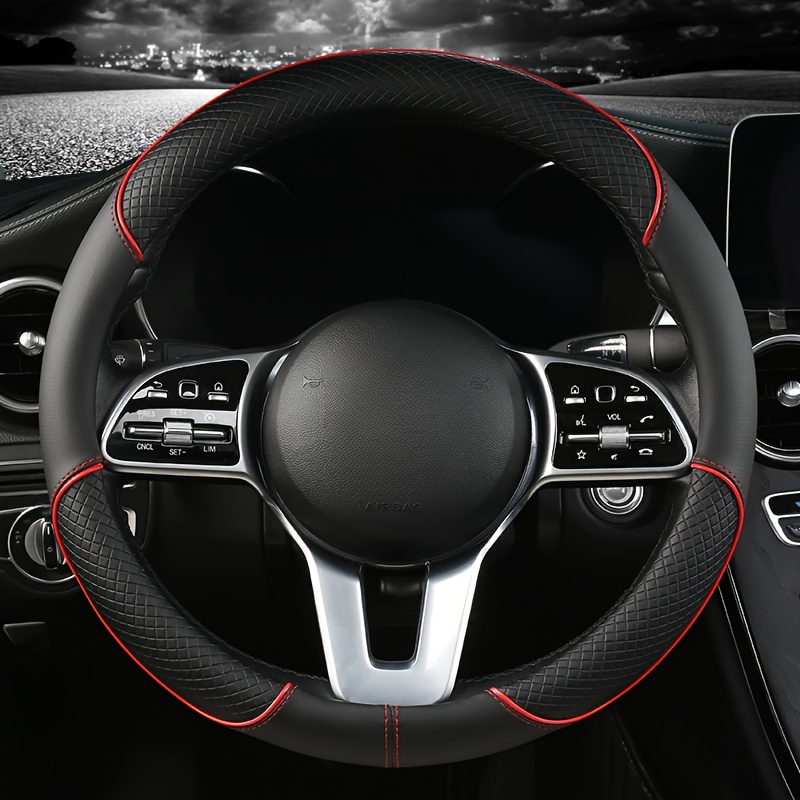 Aukštos kokybės PU odos neslystantis ir atsparus dilimui automobilio vairo dangtelis, su neslystančiu vidiniu žiedu, universalus daugumai automobilių modelių