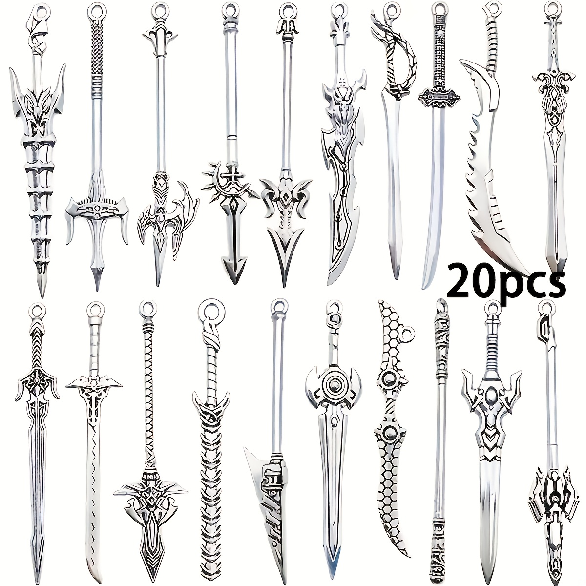 TEMU 10/20 piezas de colgantes vintage de aleación de plateada, espada de , pistola, , para fabricación de joyería DIY, suministros de manualidades,