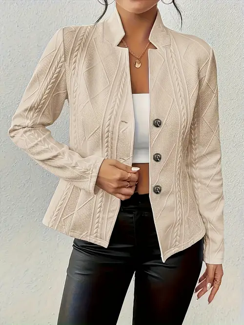 long sleeve autumn and winter single breasted heathered stretch fiber jacket with buttons regular cut unlined jacket three button textured