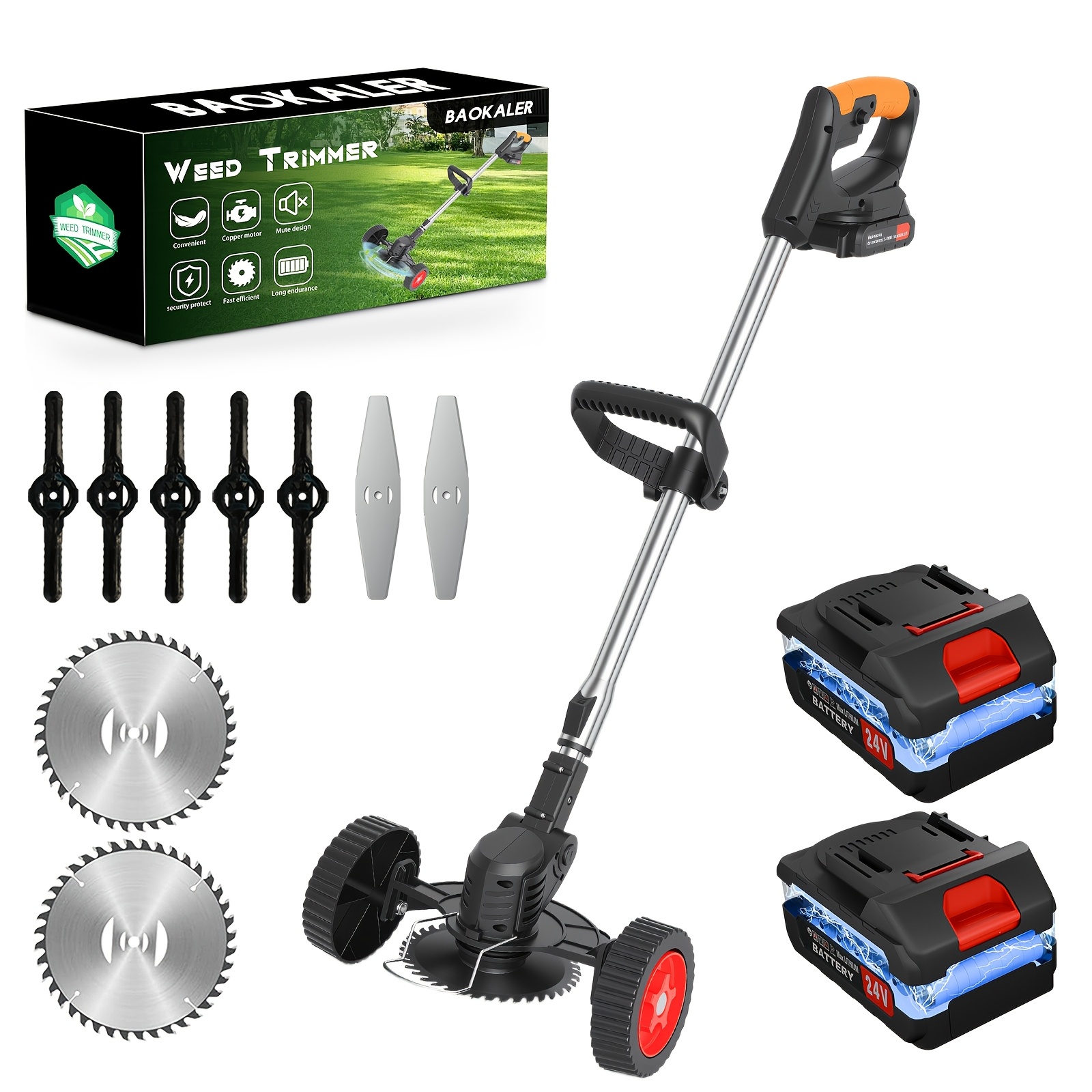 TEMU Portable Cordless Electric Lawn Mower For Home Use, Garden Weeder/cordless Trimmer, With 3 Blade Types And 1/2 High-capacity Lithium Batteries,
