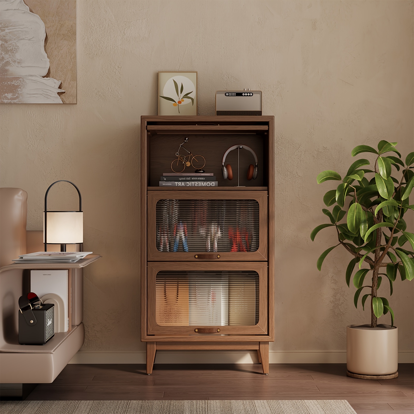 wooden bookshelf multi layer bookshelf with tempered cabinet glass door brown decorative cube storage box bookshelf multi functional storage cabinet suitable for kitchen home office Product details 3
