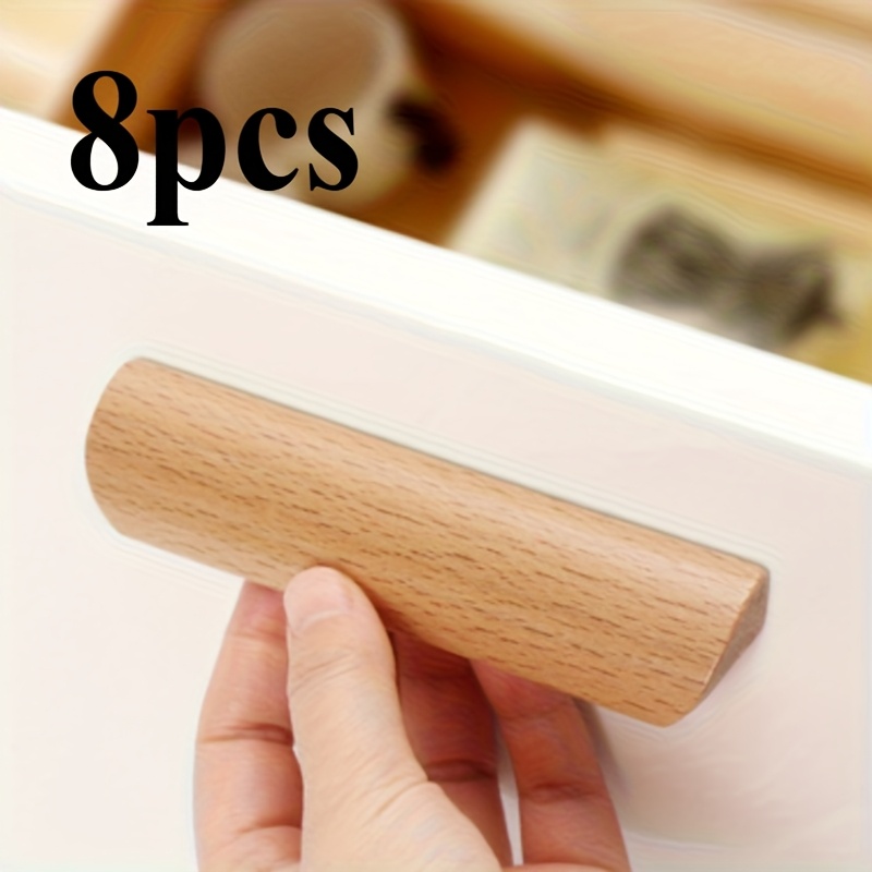 Image of 8 Solid Wood Handles - Oil Rubbed -shaped Cabinet Door Pulls, Easy Light Furniture Additions, Suitable For Wardrobes, Drawers And Doors - Natural Wood Grain Design, Durable And Elegant