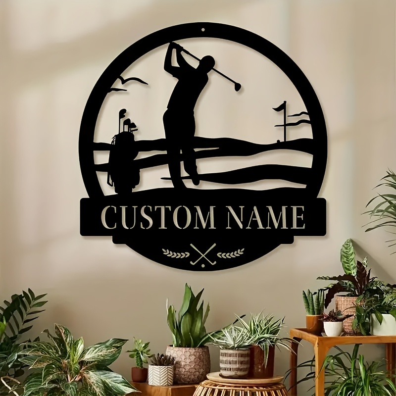 

1pc Personalized Art Deco Metal Golf Silhouette Wall Art With Custom Name - Housewarming Gift, No Electricity Needed, Featherless, For Cottage, Porch, Patio Decor