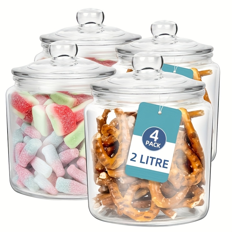 TEMU Set Of 4 Half-gallon Glass Jars Complete With Lids, Labels, And Spoons - Sealed Glass Containers Ideal For Laundry Pods, Candies, Coffee, And Sugar - For Organizing And Storing.
