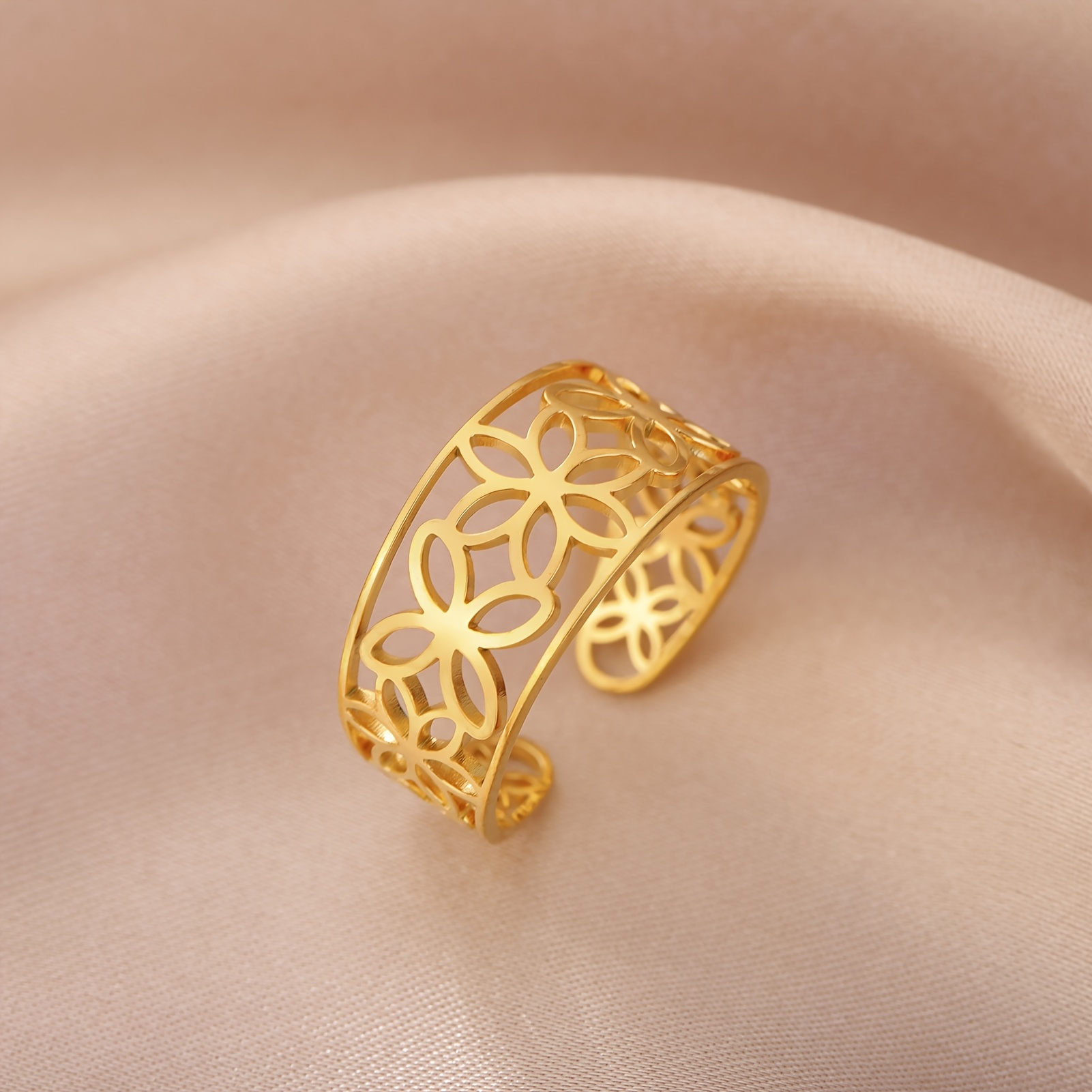 Floral Motif Stainless Steel Ring, Exquisite Design
