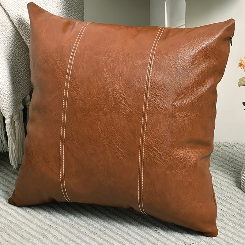 TEMU 1 pièce Taie d'oreiller décorative bohème marron en simili-cuir, convient pour canapé-lit de salon, housse de coussin cousue à , décoration