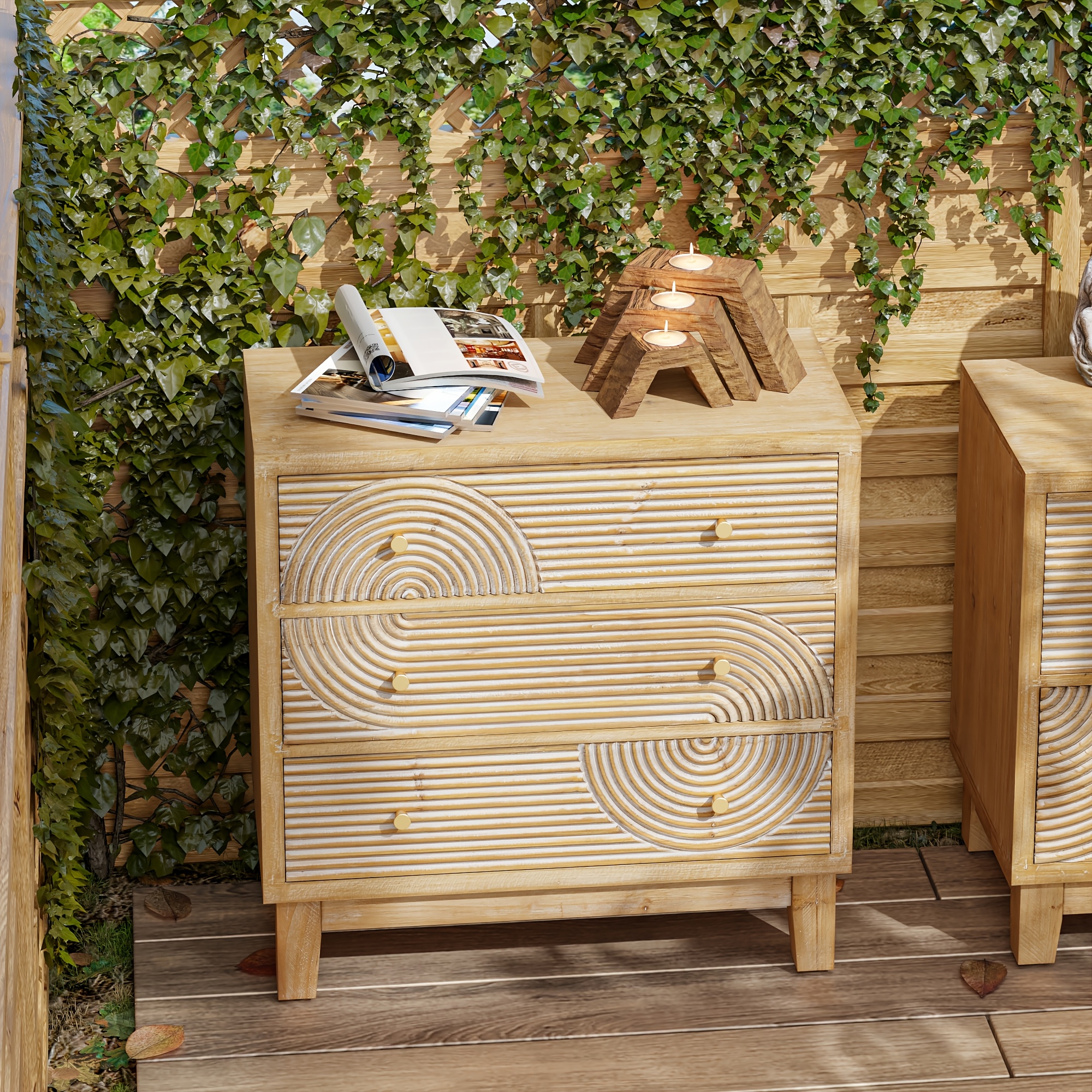 boho 3 drawer dresser Nathan James Enloe Brushed Fir 3-Drawer 37 in. Bohemian Dresser with Herringbone Accent, Wood Veneer Finish, Metal Legs and Handles
