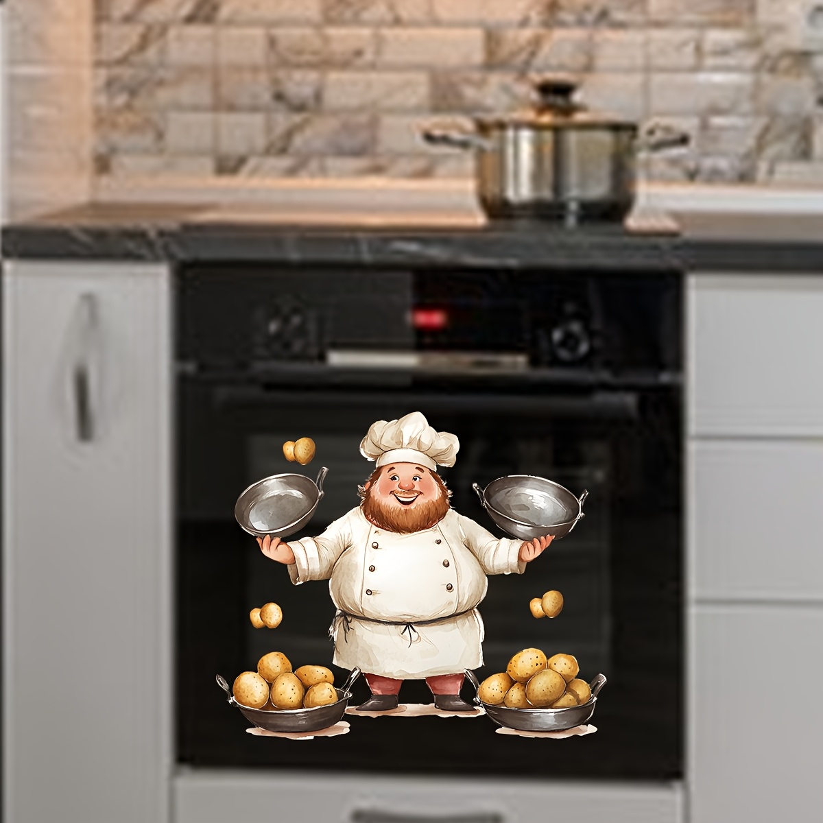 TEMU 1pc Cute Chubby Chef Kitchen Decoration Wall Sticker, Self-adhesive Waterproof Oil-proof, Oven Tile , Item