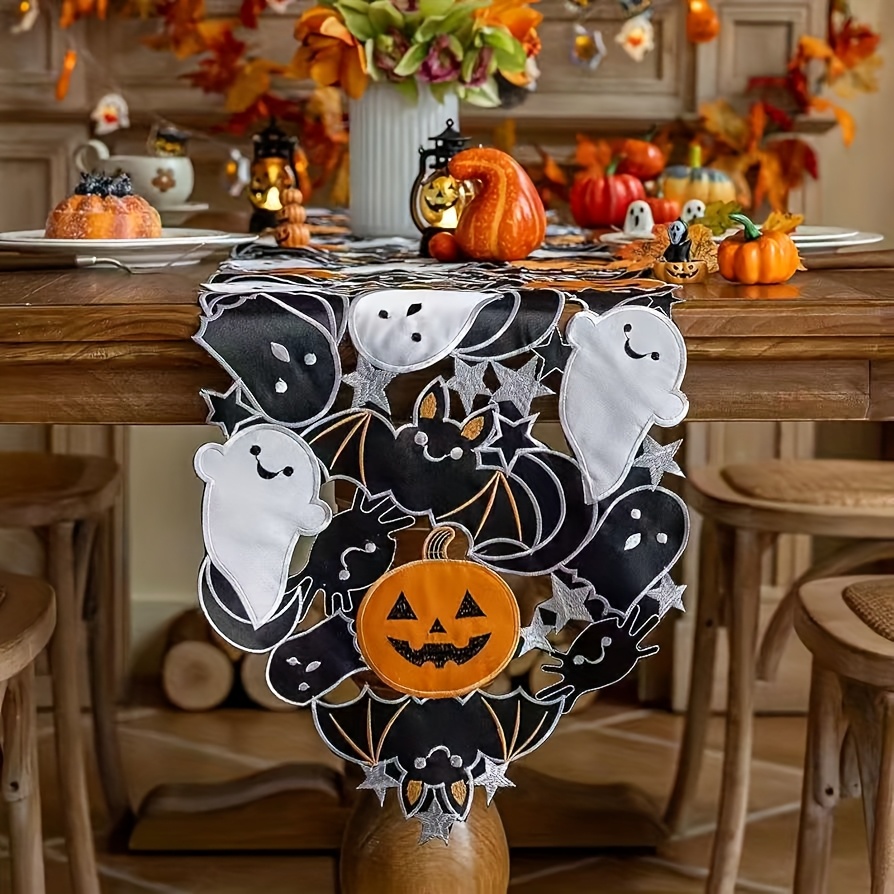 TEMU The Manufacturer Sells Halloween Pumpkin, , Bat, Hollowed Out Embroidered Tablecloths, Table Flags, Plates, Mats, And Napkins