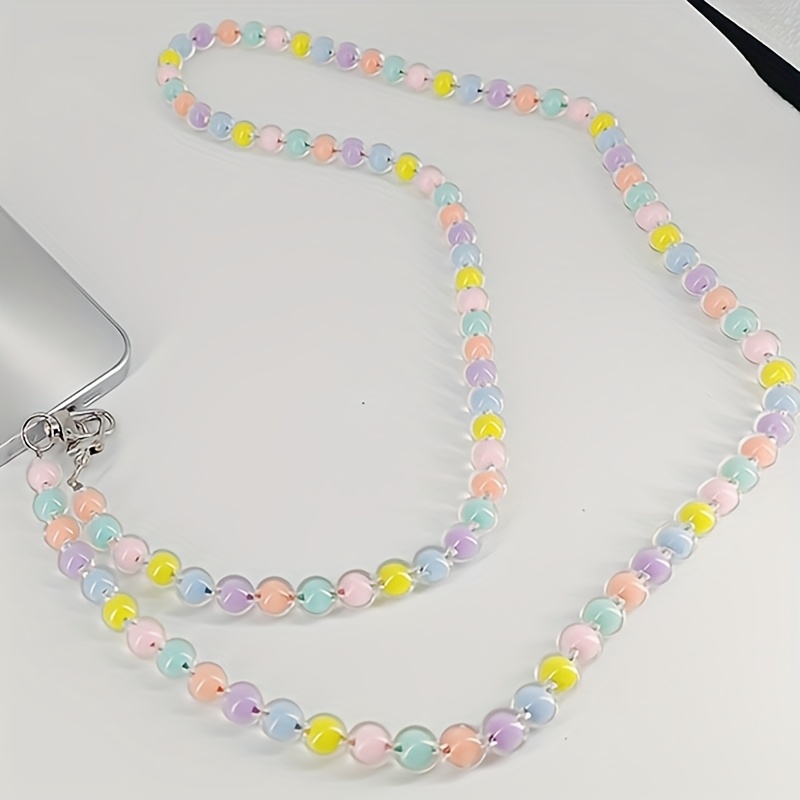Image of Macaron Color Beaded Long Mobile Phone Chain Cute Crossbody Anti-lost Mobile Hanging Rope Fashion High-end Pendant