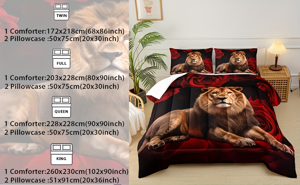 White Cheetah Comforter Leopard Coverlet Red Rose Flower Print Bedspread For Kids Boys Girls 3D Cool Wild African Animal Cheetah Decor Quilt Set Romantic Bedding Set Bedroom Collection 3Pcs King Size Leopard