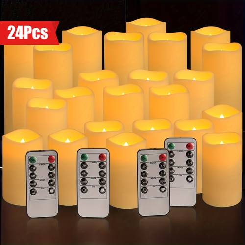 24 indoor outdoor flameless candles set led candles with 4 remote controls and timer 4 6 2 2 halloween wedding decoration home decoration gift battery powered no plug ip44