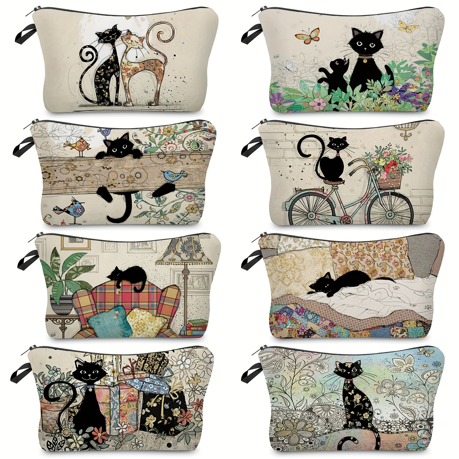 

1pc Simple Cat Toiletry Bag Stationery Bag, Fashionable Wash Bag With Zipper