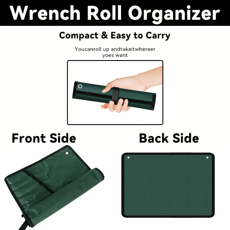 TEMU 1pc Tool Roll Bag, Holds 10 Tools (not Included), Fits Metric/imperial Wrenches. Heavy-duty Steel & Thickened Wear-resistant Canvas. Automotive