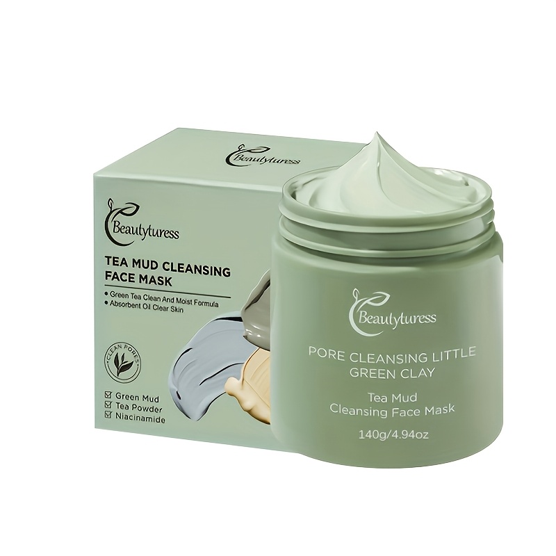 Image of Tea Mud Cleansing Mask - Cleansing, Hydrating With Hyaluronic Acid & Niacinamide, Oil Control, Moisturizing, Fragrance-free, Latex-free, Ideal For Types