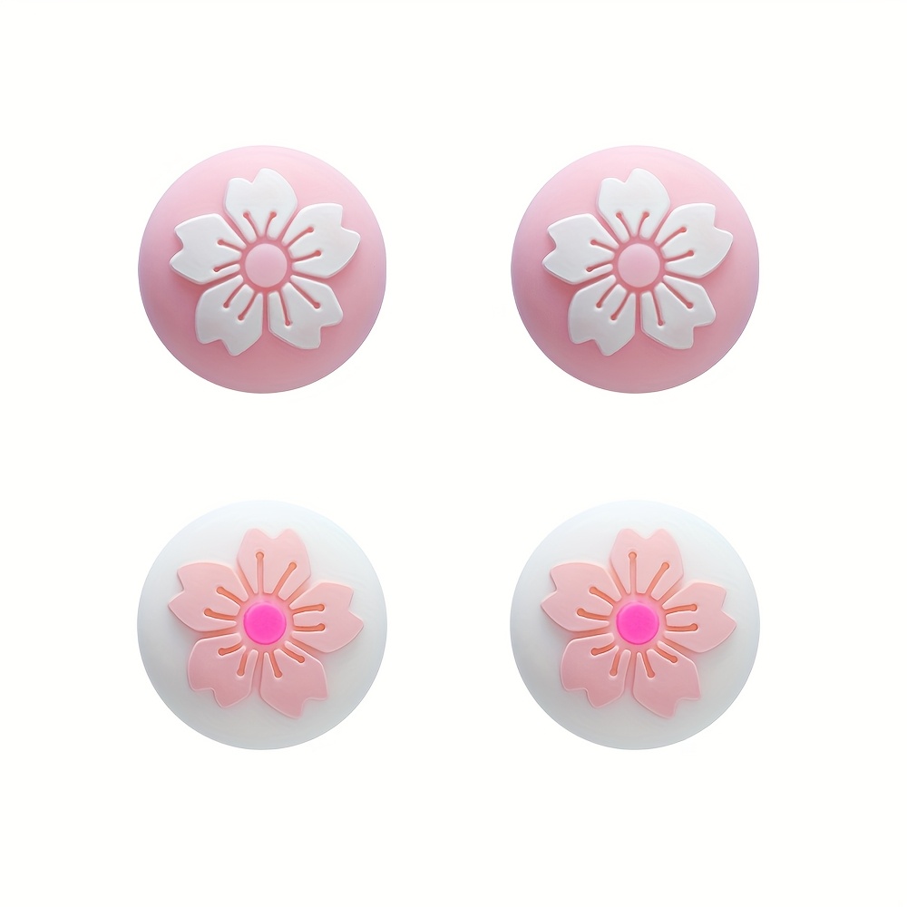 For Switch Oled/lite Joycon 6-button Game Controller Thumbstick Grip Caps - Vibrant Sakura & Cherry Design, Durable Silicone, Non-slip Joystick Covers For Gaming Experience