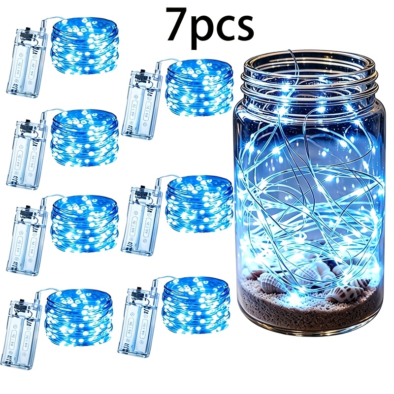 TEMU 7-pack, 118 Inches, Blue Led Fairy Light String, Mason Bottle Light String, Multifunctional Decorative Light String Star Light, 3-meter Length,